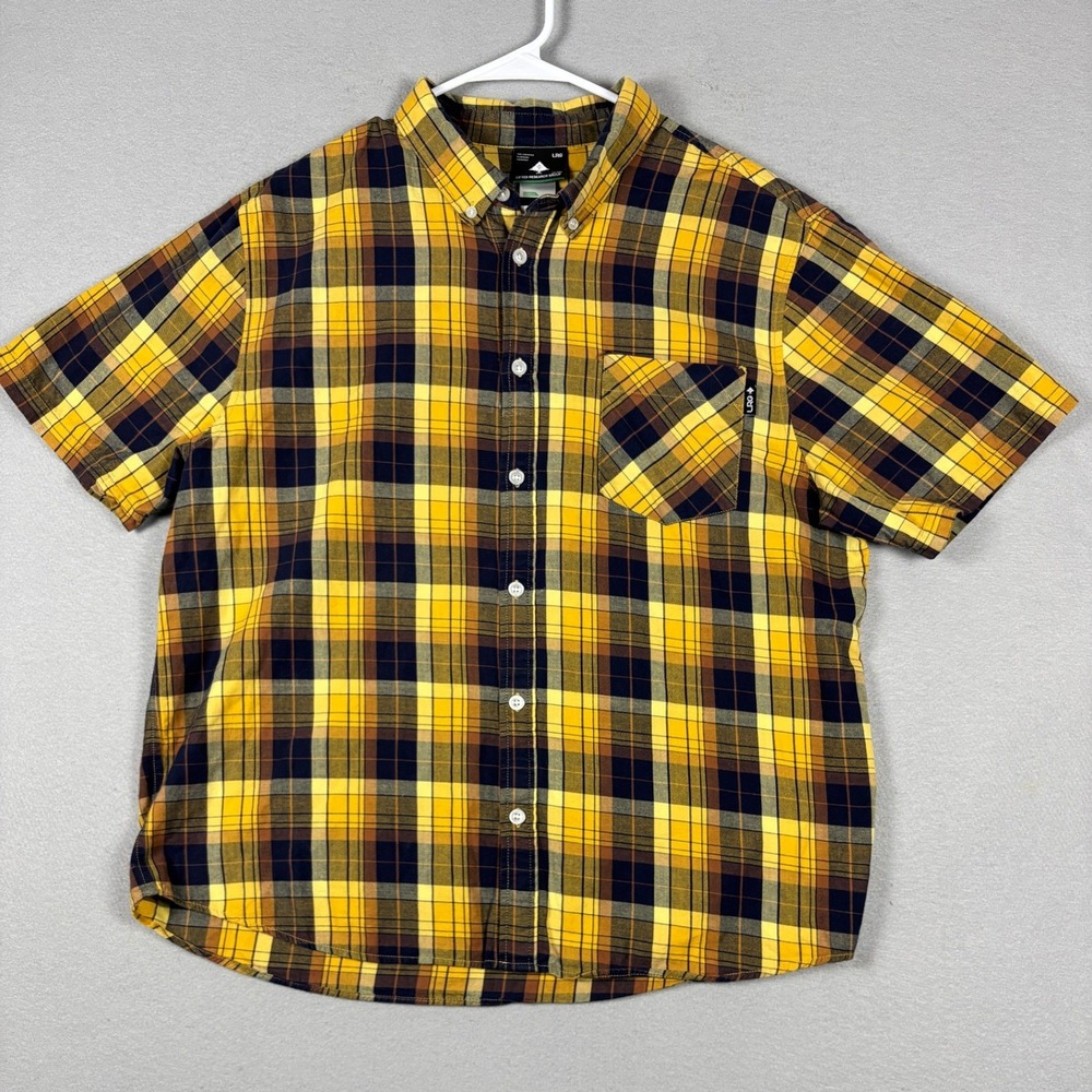 LRG Lifted Research Group Plaid Short Sleeve Button Down Shirt Large Yellow
